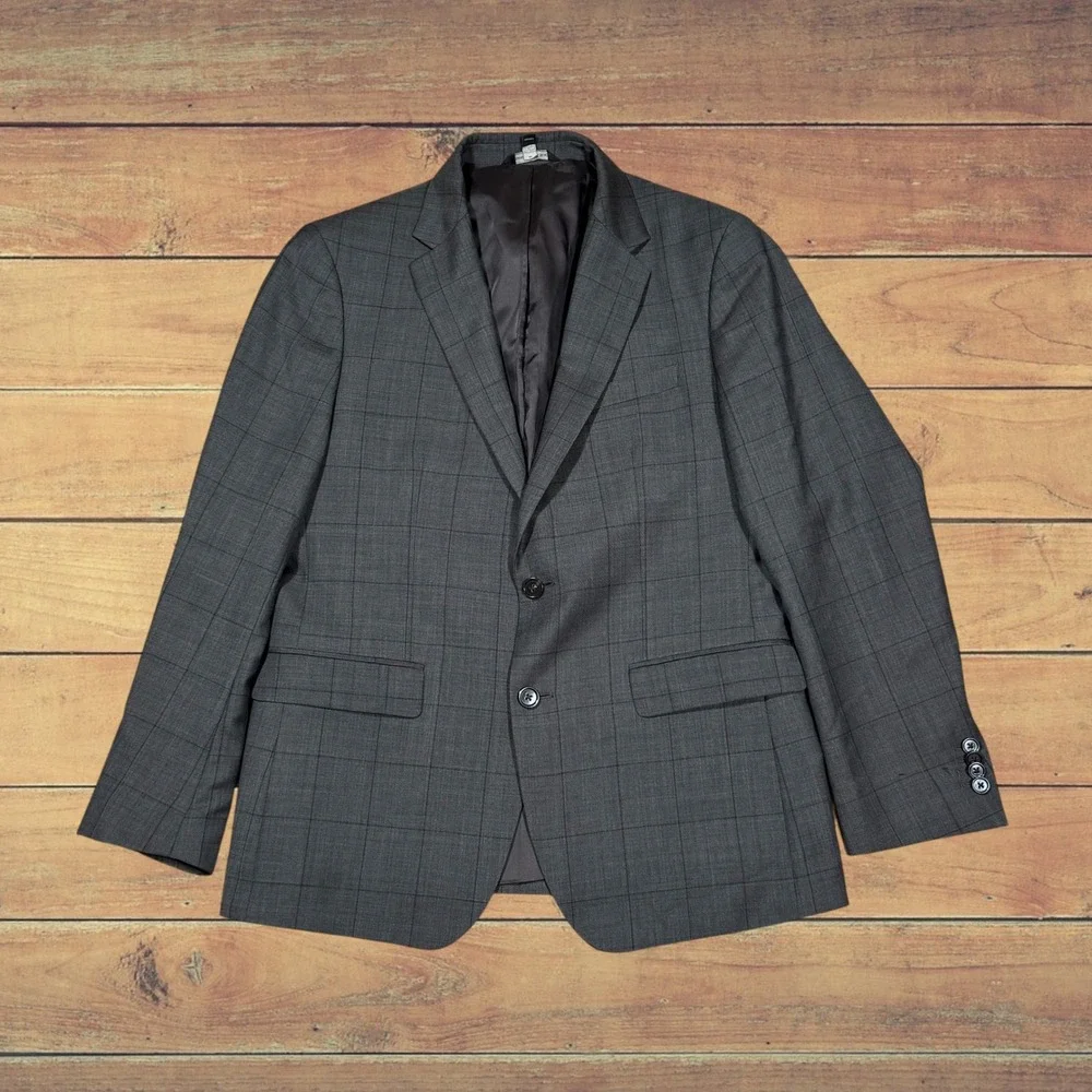 Banana Republic Men 40S‎ Slim Grey Plaid Marzotto Super 100s Wool Blazer 351342
